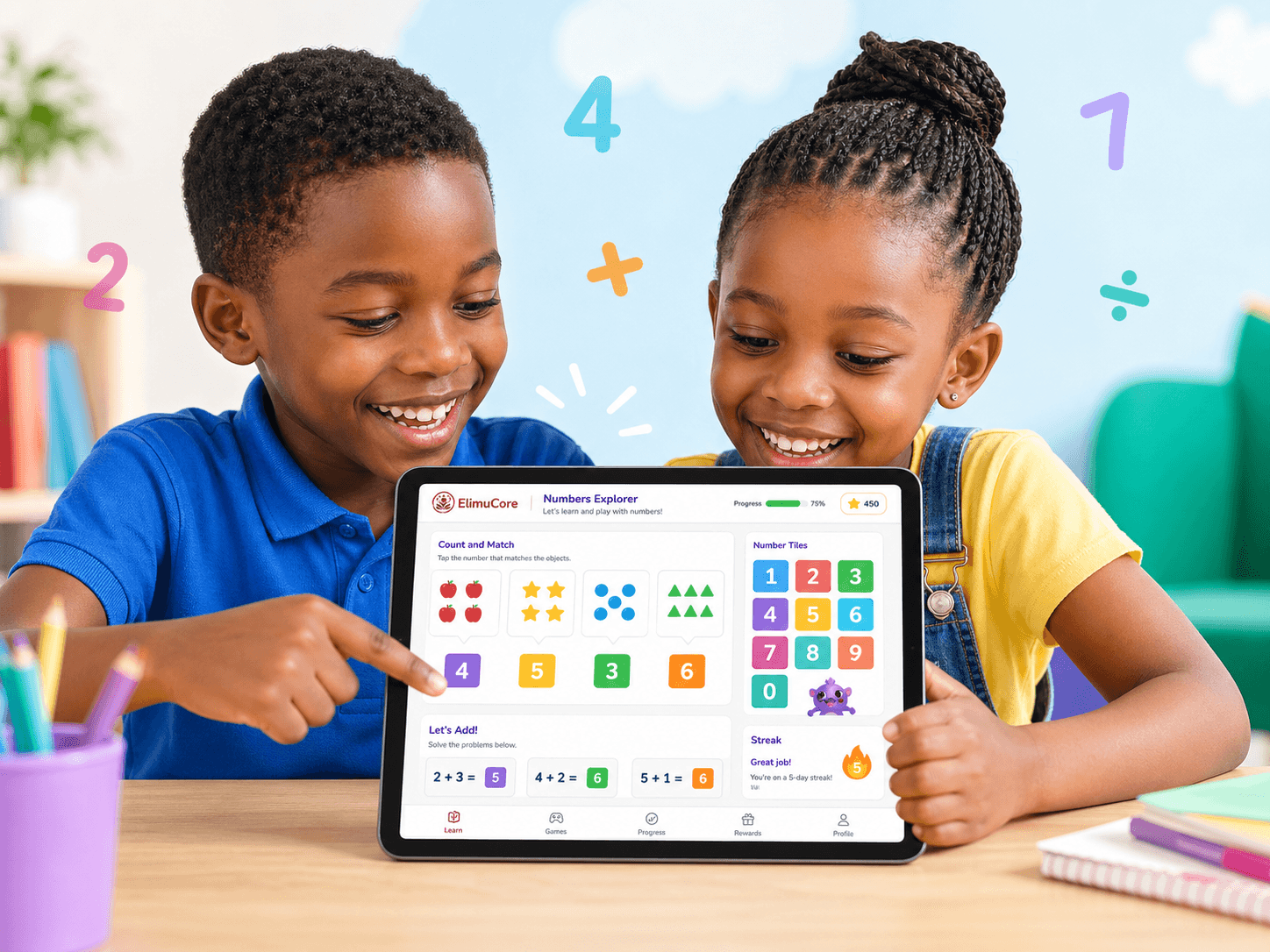 Children learning numbers with ELimuCore